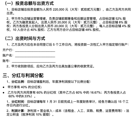 单店股权融资合作